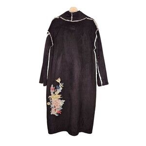 Pete & Greta JOHNNY WAS Coat M Sherpa Lined Brown Snap Closure Embroidered Long